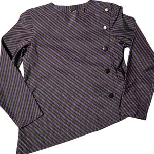 VTG Pierre Cardin Paris New York Asymmetrical Stripe Blouse Sz 10 70s 80s Mod